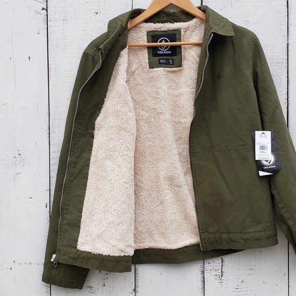 Volcom Mens Sz S garage jacket, Sit down collar, Full-length zip, Green NEW - Picture 5 of 6